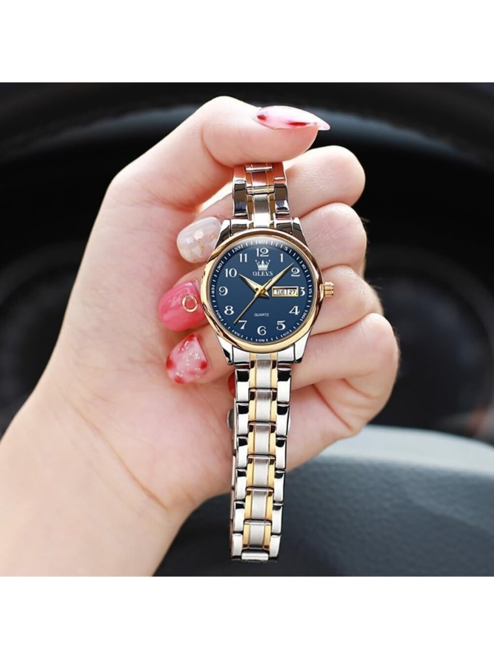 Womens Silver Blue Adjustable Strap Stainless Steel Arabic Numerals Luxury Watch - Picture 6 of 6